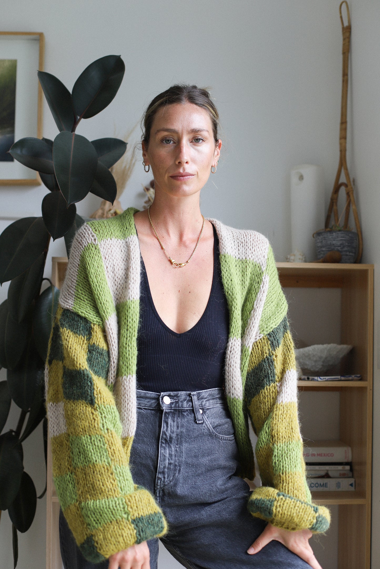 Baby Brushed Alpaca Checkered Cardigan