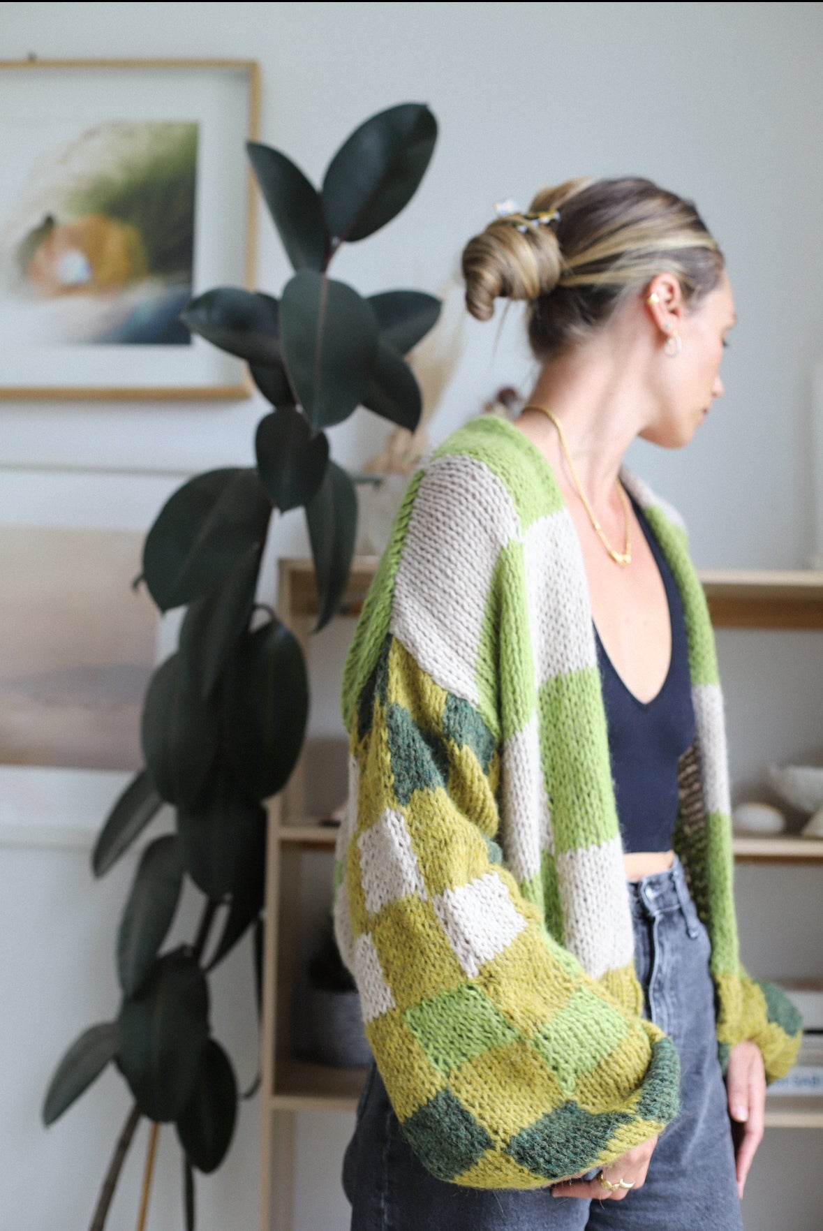 Baby Brushed Alpaca Checkered Cardigan