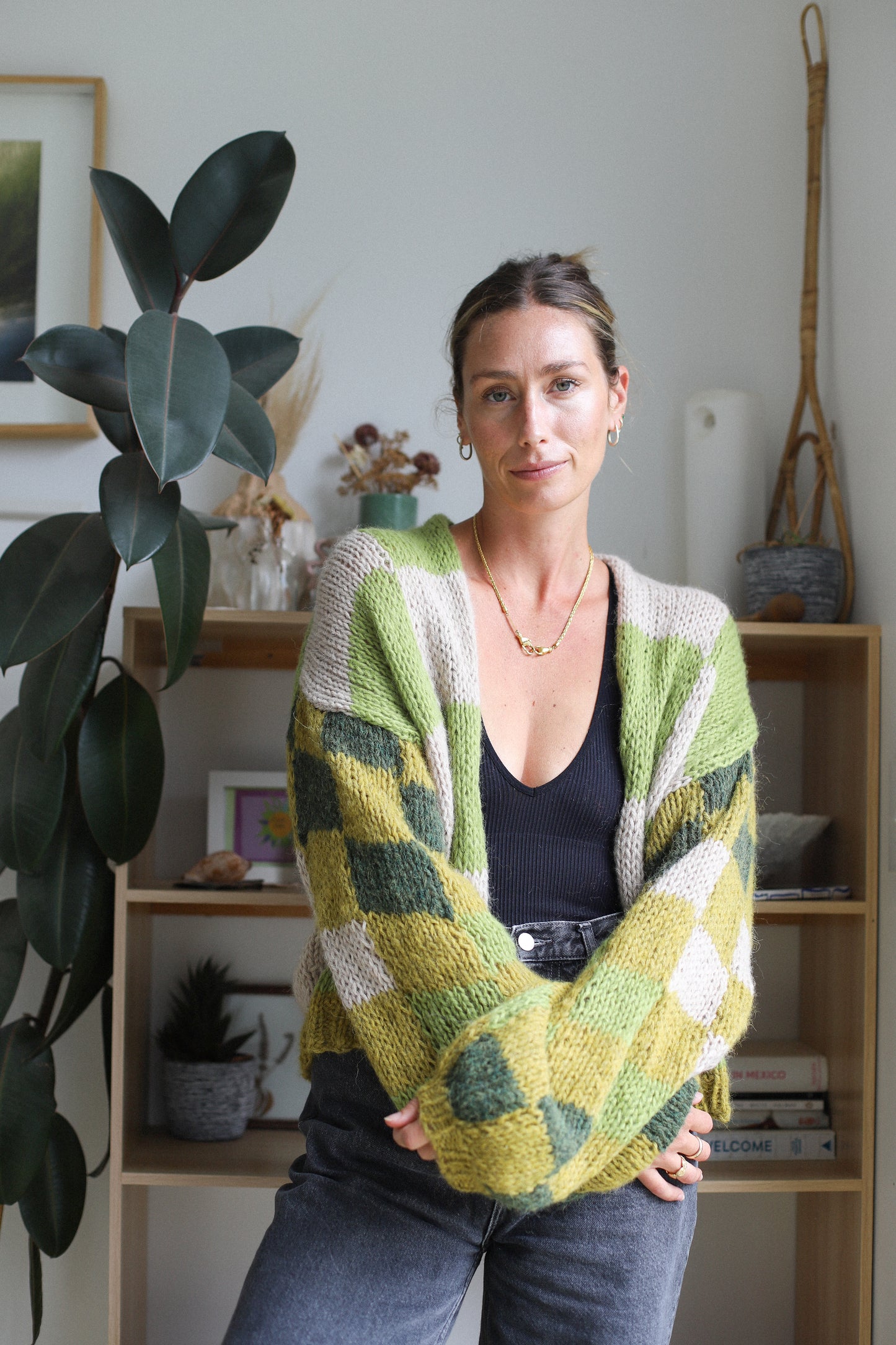 Baby Brushed Alpaca Checkered Cardigan